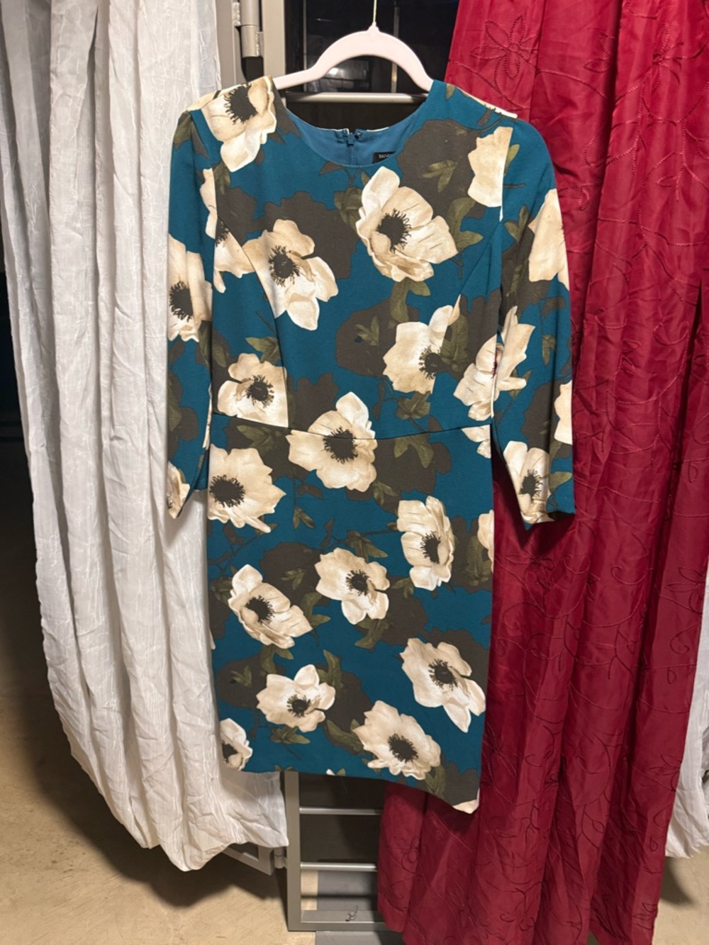 Banana Republic Teal Green Floral Midi Sheath Dress - Picture 2 of 6